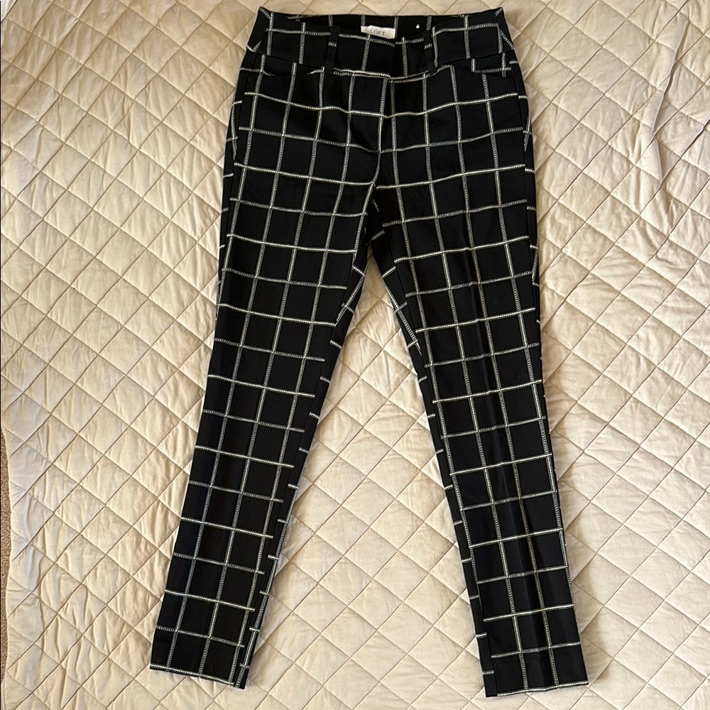 Loft skinny ankle Black Checkered Dress Pants
